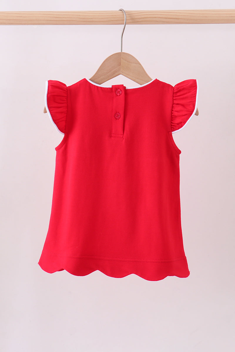 Flutter sleeve scalloped top - Red