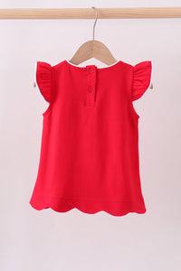 Flutter sleeve scalloped top - Red