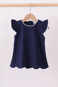 Flutter sleeve scalloped top