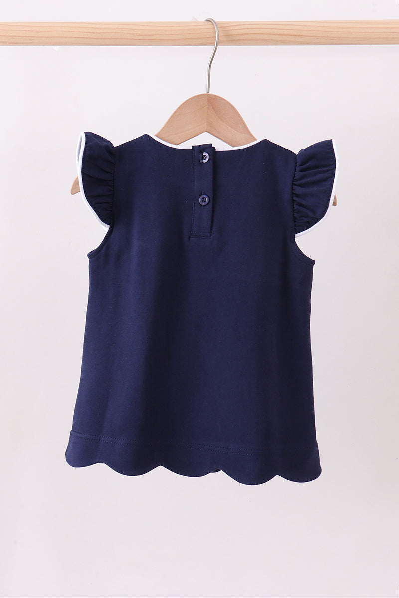 Flutter sleeve scalloped top