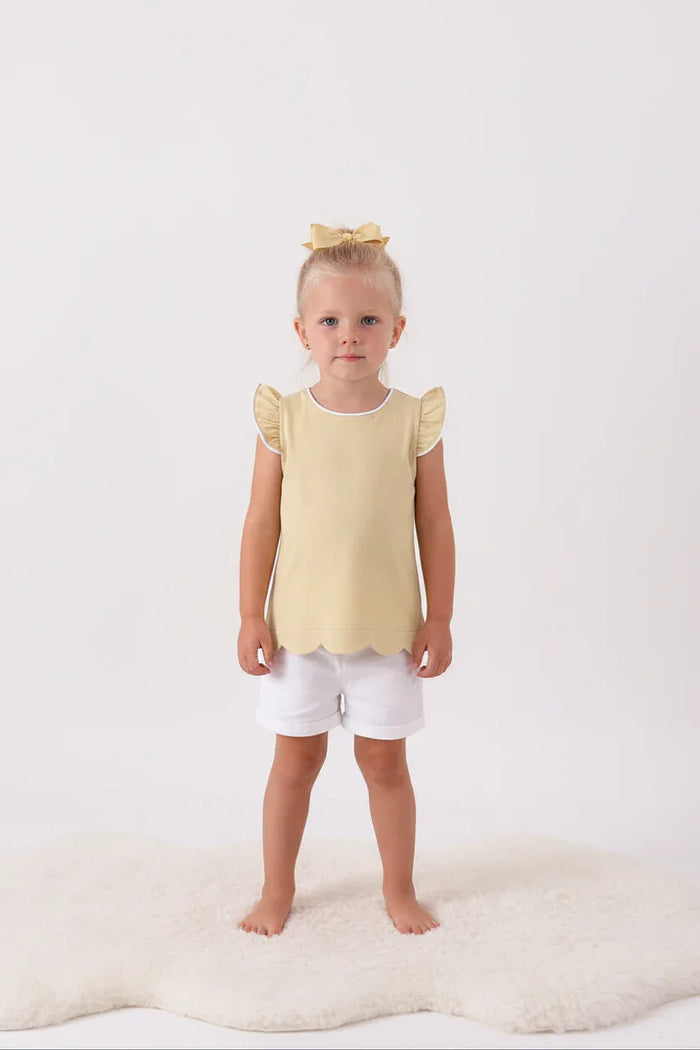Khaki flutter sleeve scalloped top - Essential Southern Charm