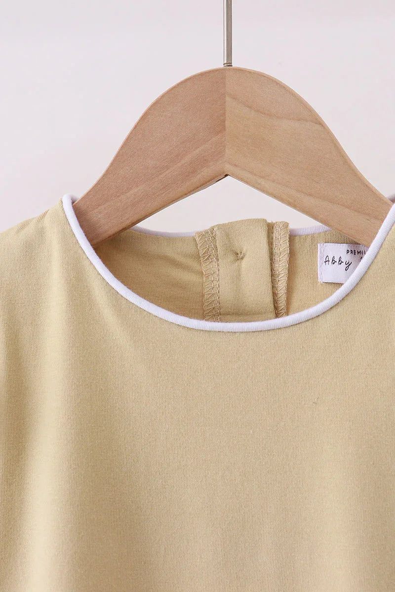 Khaki flutter sleeve scalloped top - Essential Southern Charm
