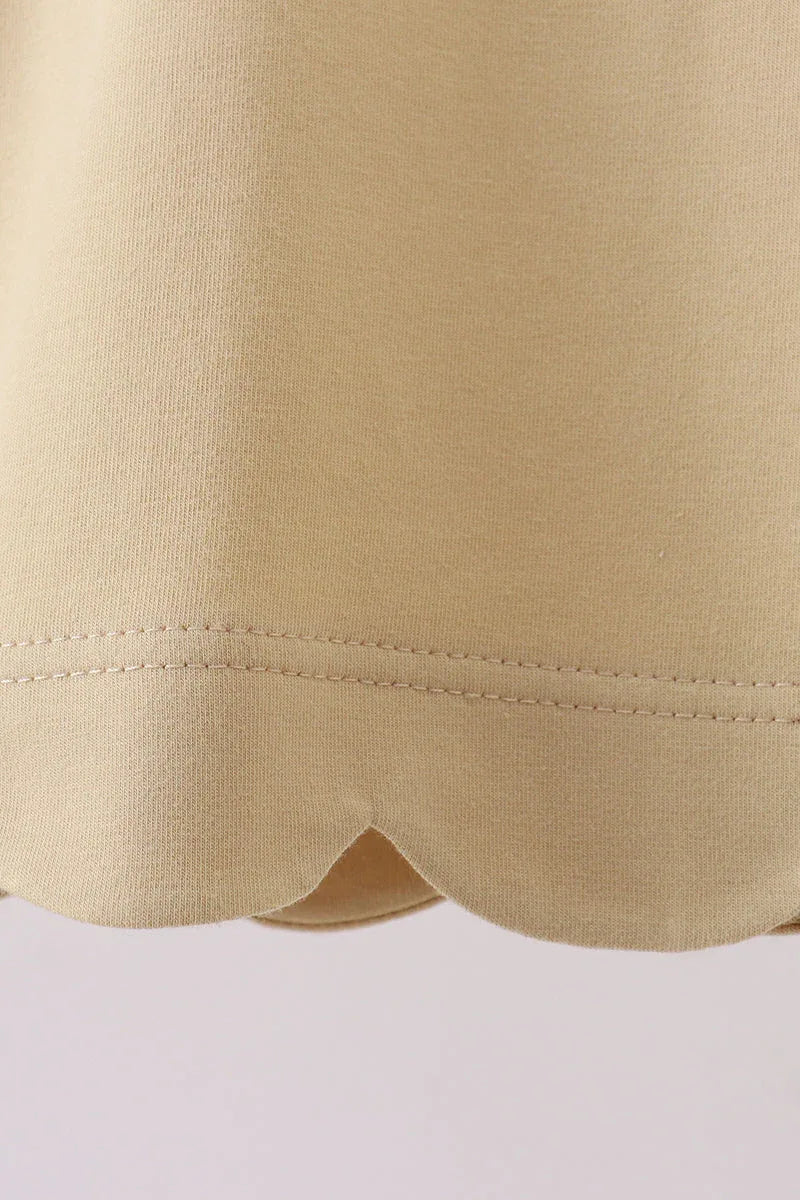Khaki flutter sleeve scalloped top - Essential Southern Charm