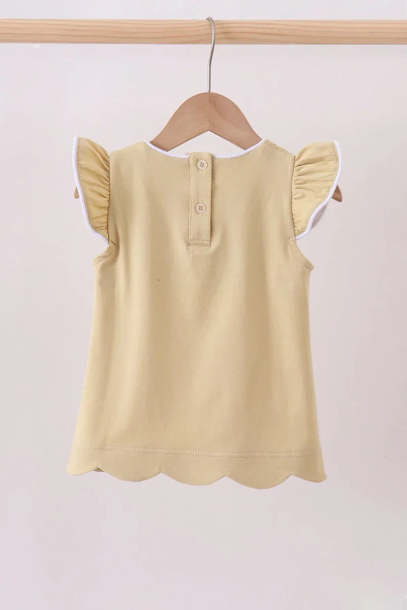 Khaki flutter sleeve scalloped top - Essential Southern Charm