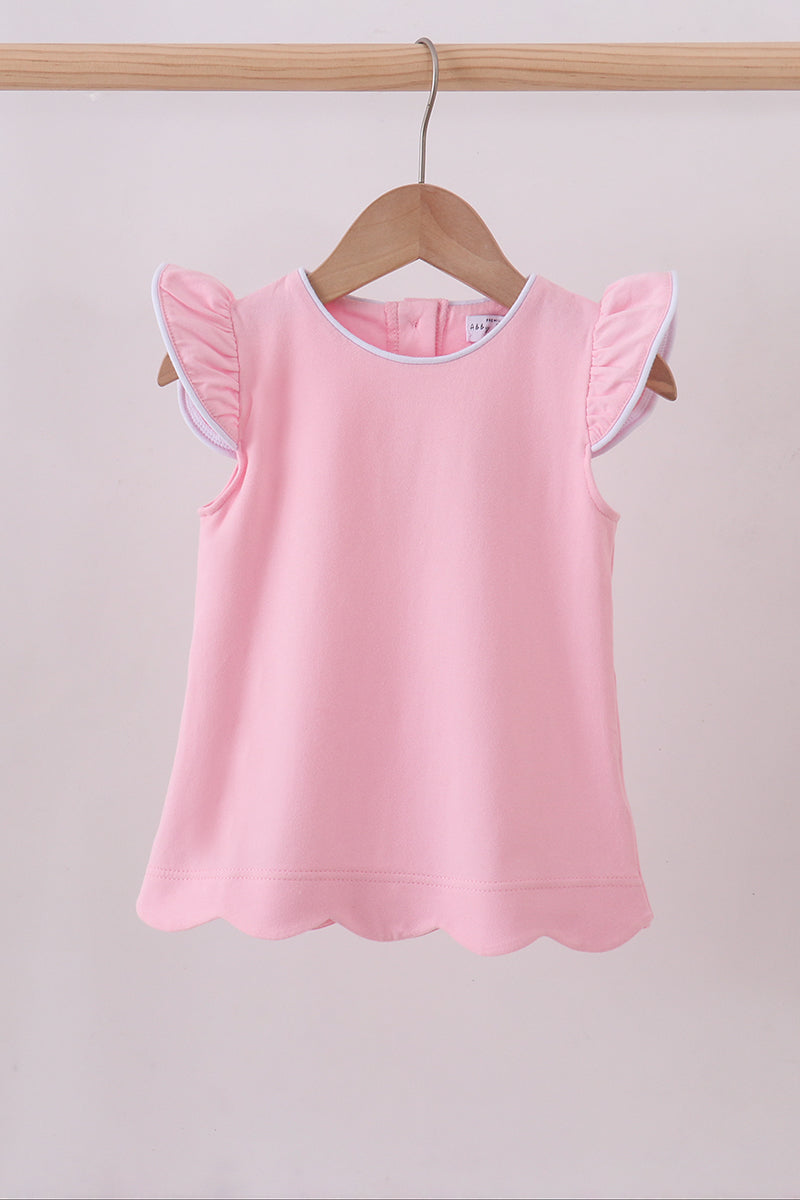 Flutter sleeve scalloped top - Pink