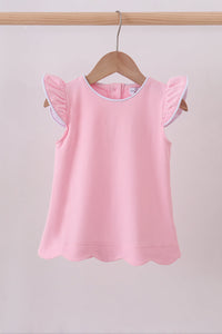 Flutter sleeve scalloped top - Pink
