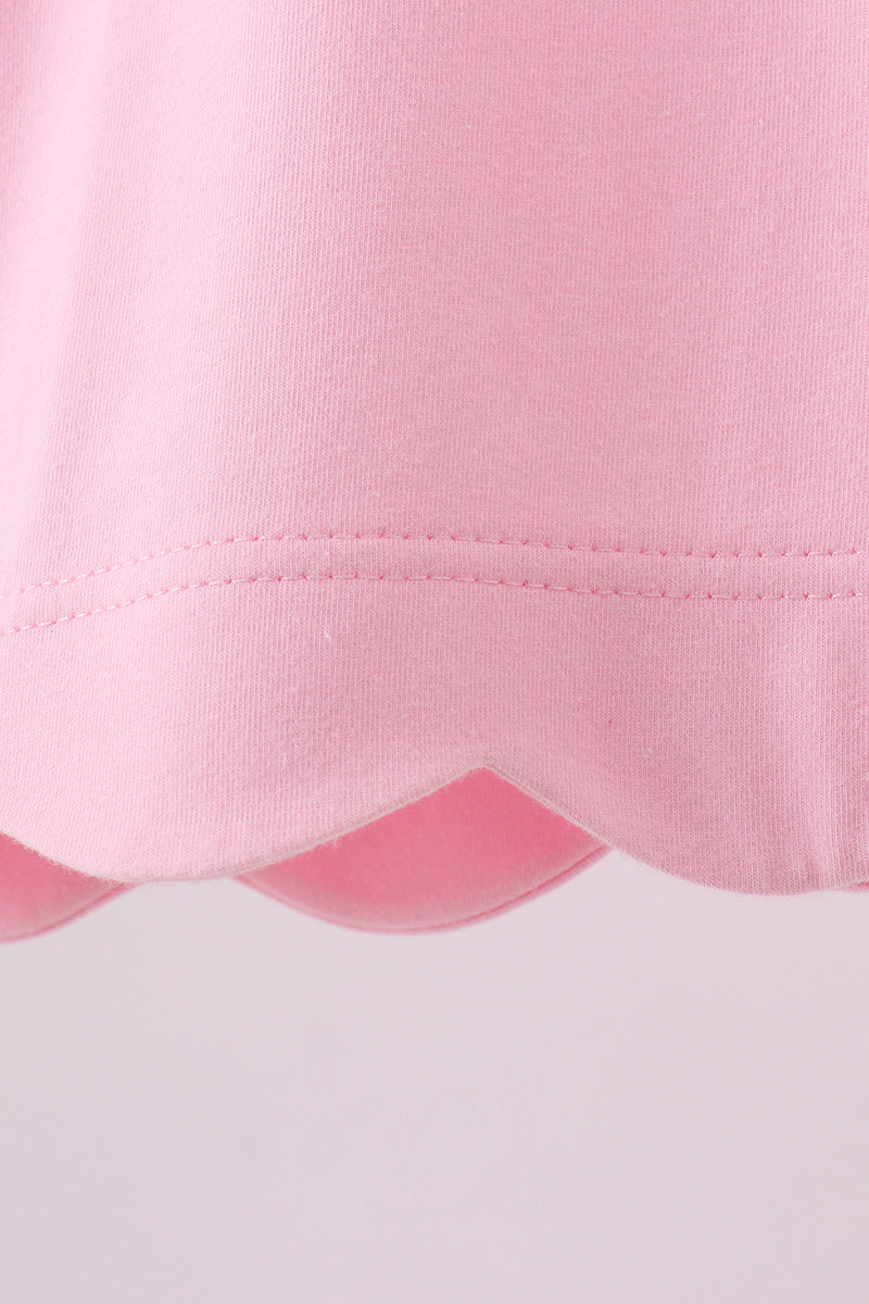 Flutter sleeve scalloped top - Pink