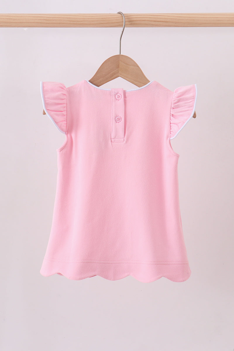 Flutter sleeve scalloped top - Pink