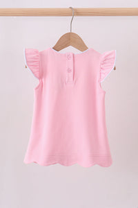 Flutter sleeve scalloped top - Pink