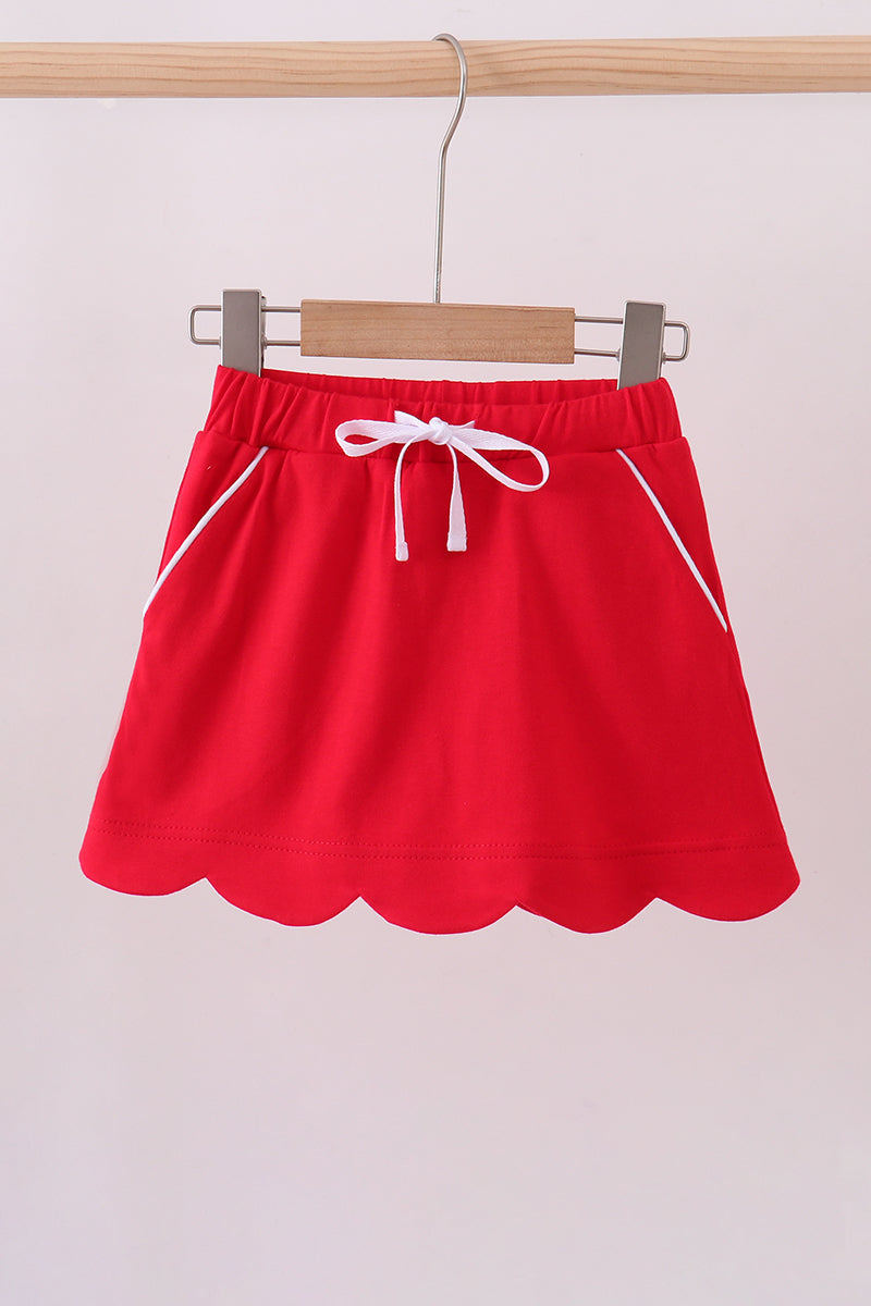 Scallop hem bow skort - Red
