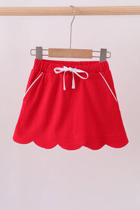 Scallop hem bow skort - Red