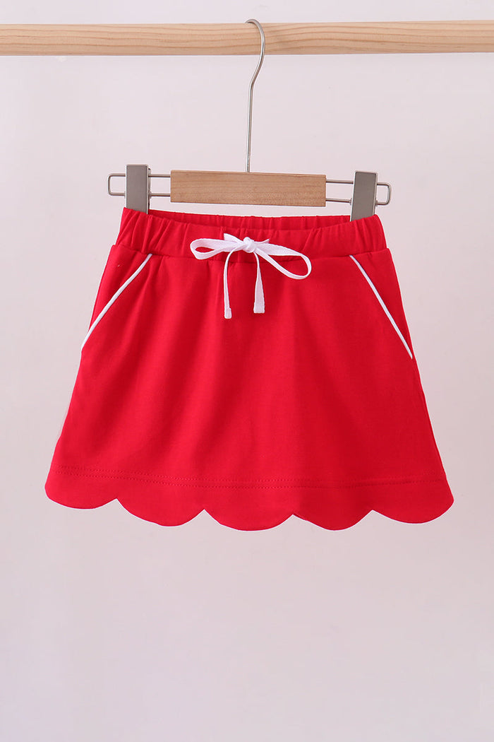 Scallop hem bow skort - Red