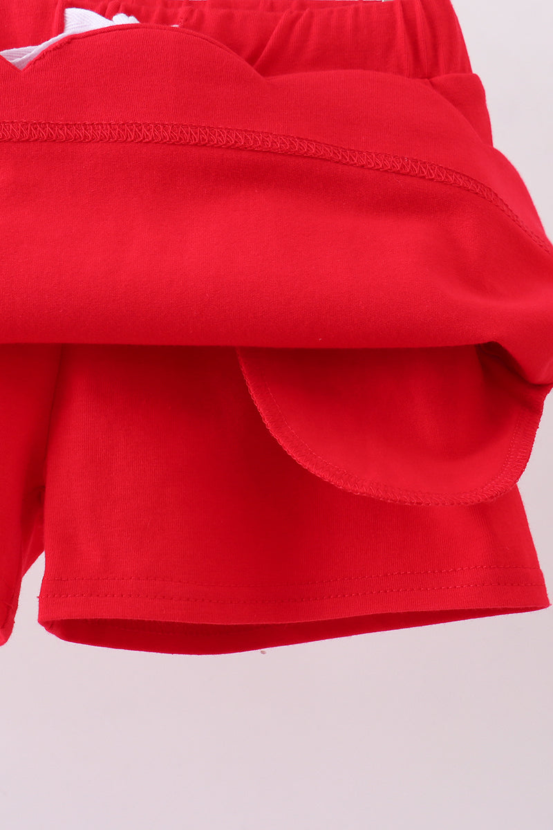 Scallop hem bow skort - Red
