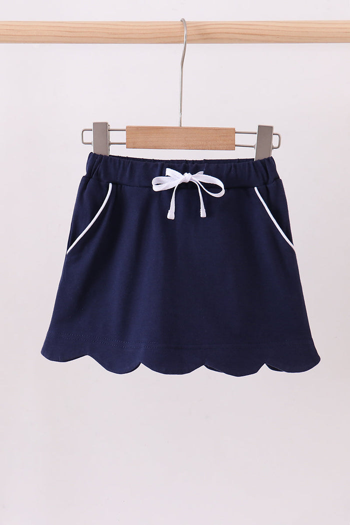 Scallop hem bow skort - Navy