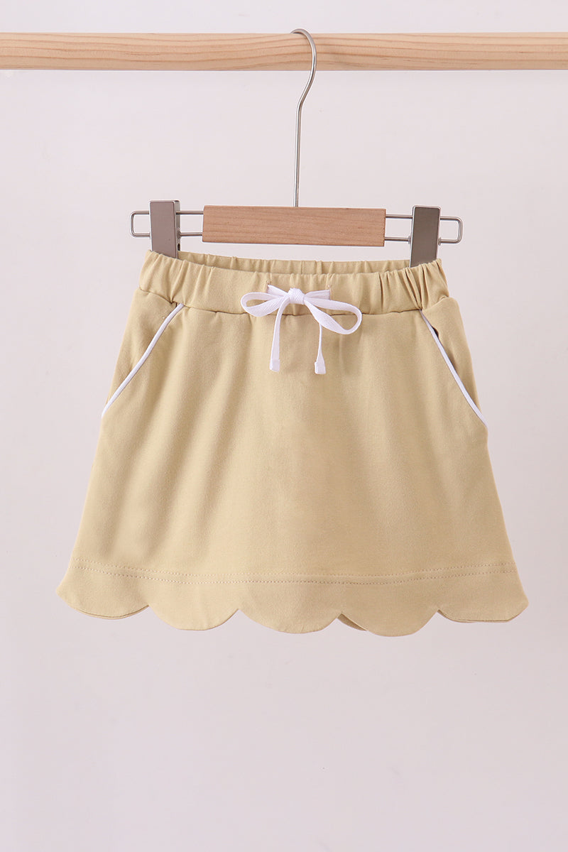 Scallop hem bow skort - Khaki