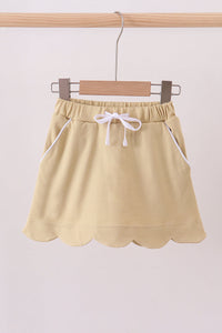 Scallop hem bow skort - Khaki