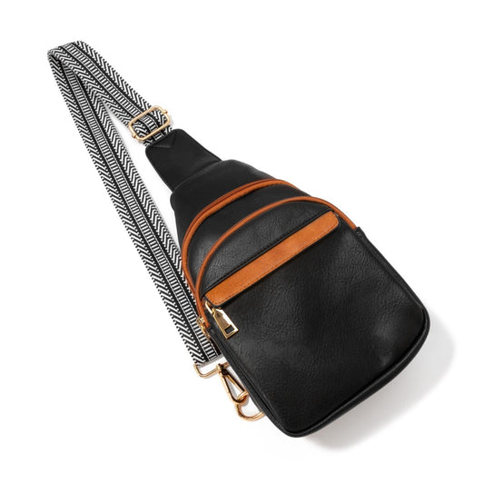 Sling Bag with Contrast Leather - Black/Brown