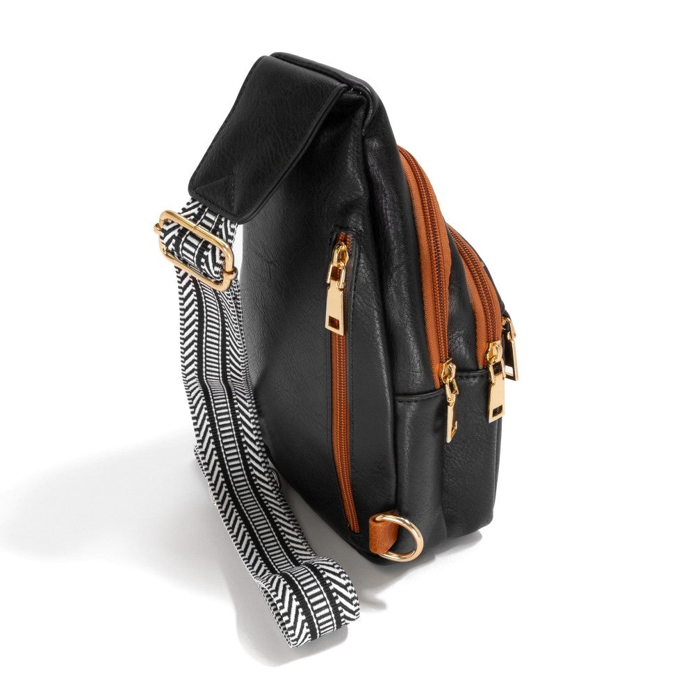Sling Bag with Contrast Leather - Black/Brown