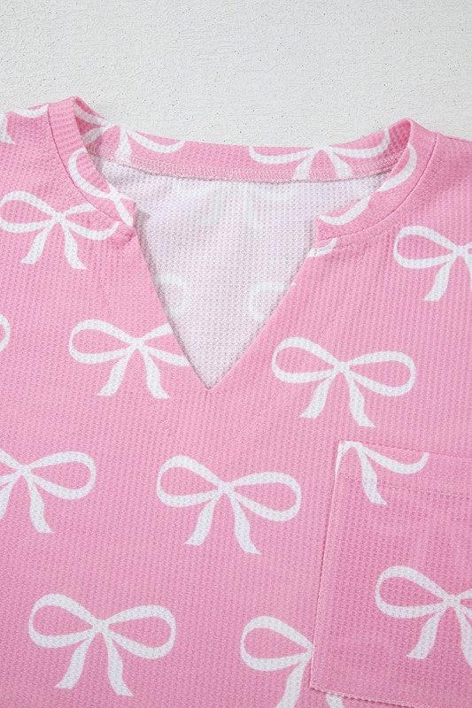 Valentine Bow Waffle Knit T-Shirt and Shorts Set - Essential Southern Charm