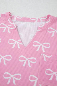 Valentine Bow Waffle Knit T-Shirt and Shorts Set - Essential Southern Charm