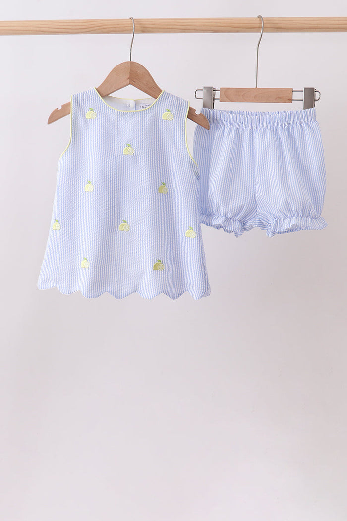 Lemon embroidery scalloped bloomer set
