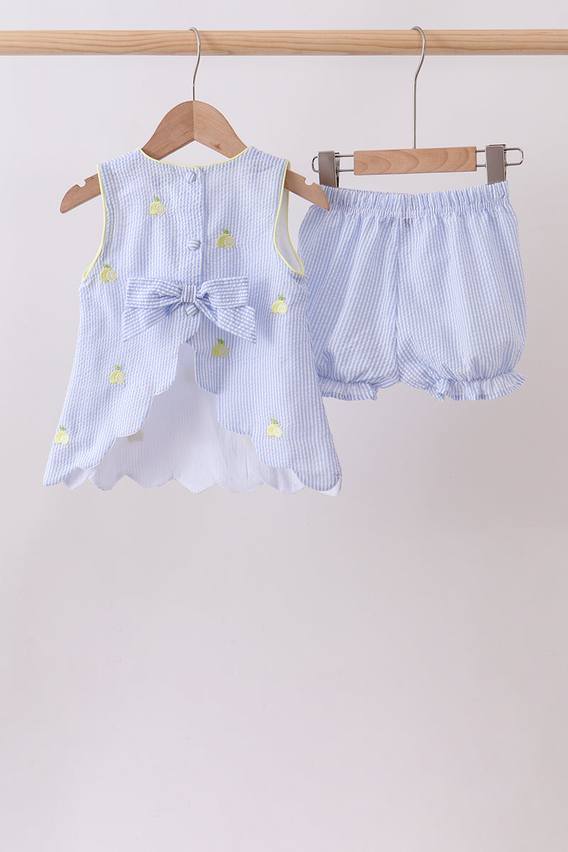 Lemon embroidery scalloped bloomer set
