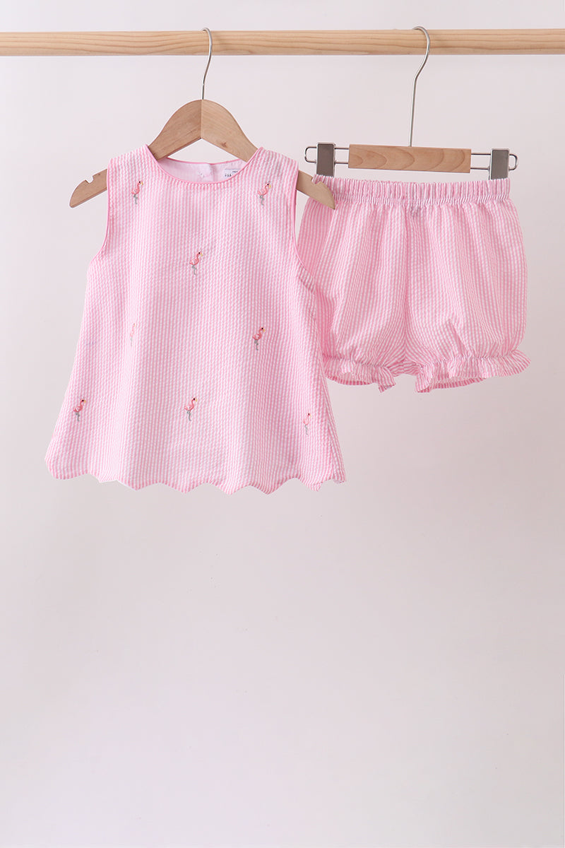Flamingo embroidery scalloped bloomer set