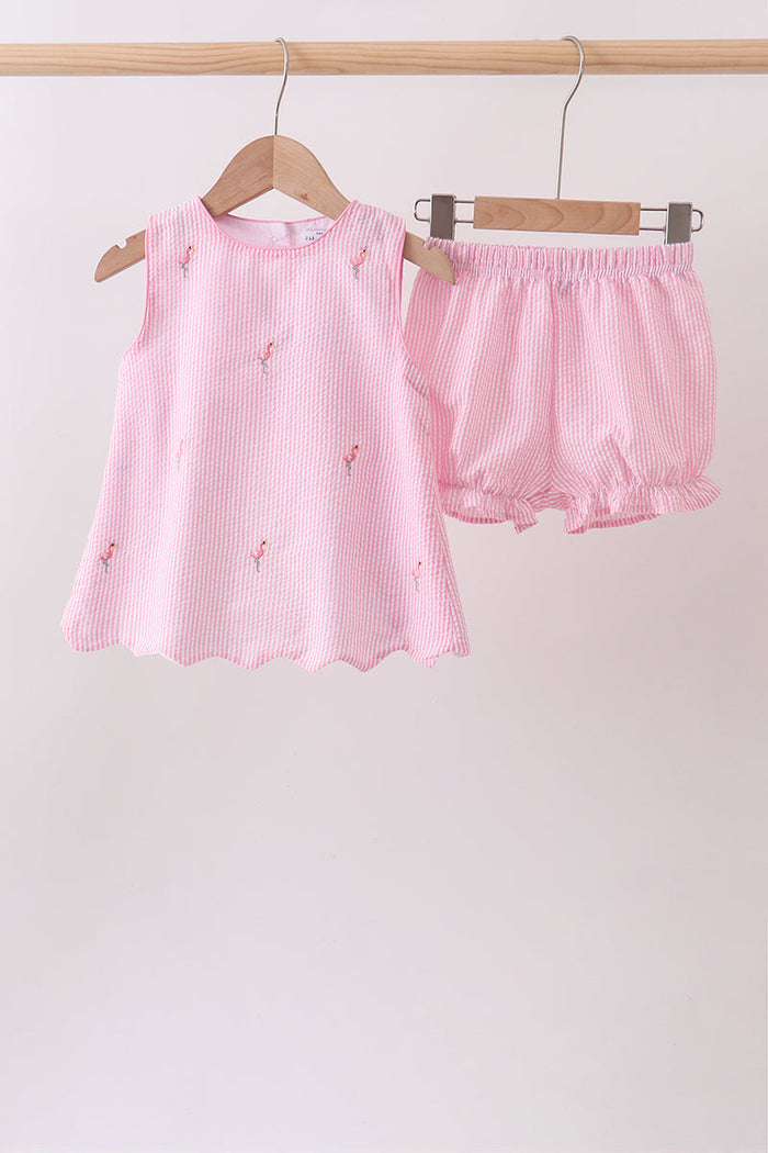 Flamingo embroidery scalloped bloomer set