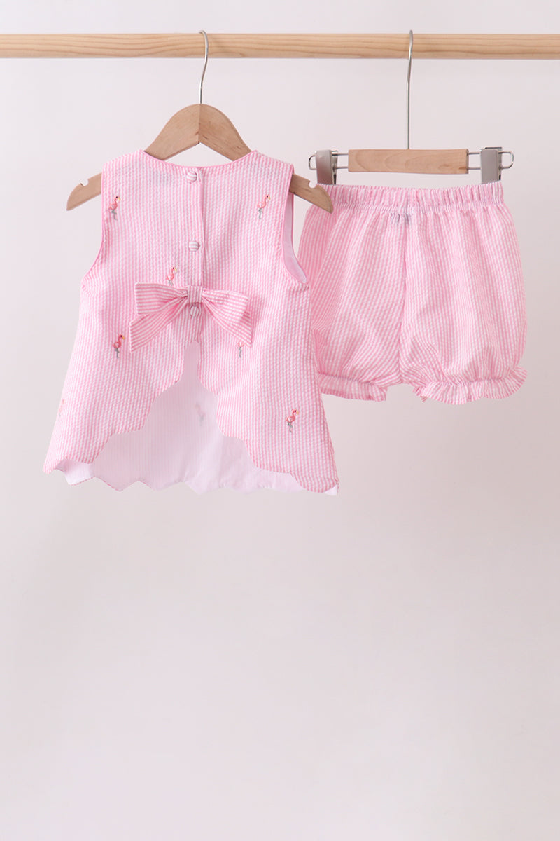 Flamingo embroidery scalloped bloomer set