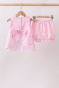 Flamingo embroidery scalloped bloomer set