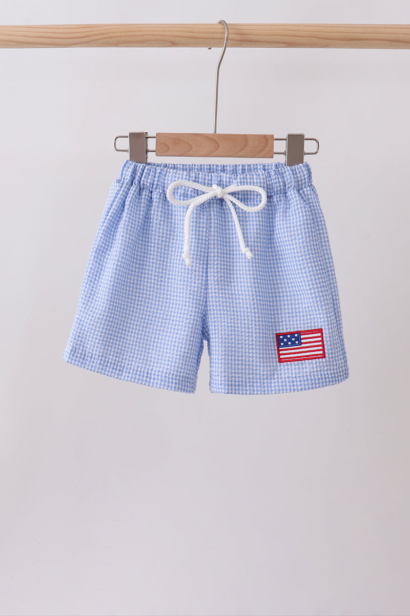 Flag embroidery gingham shorts