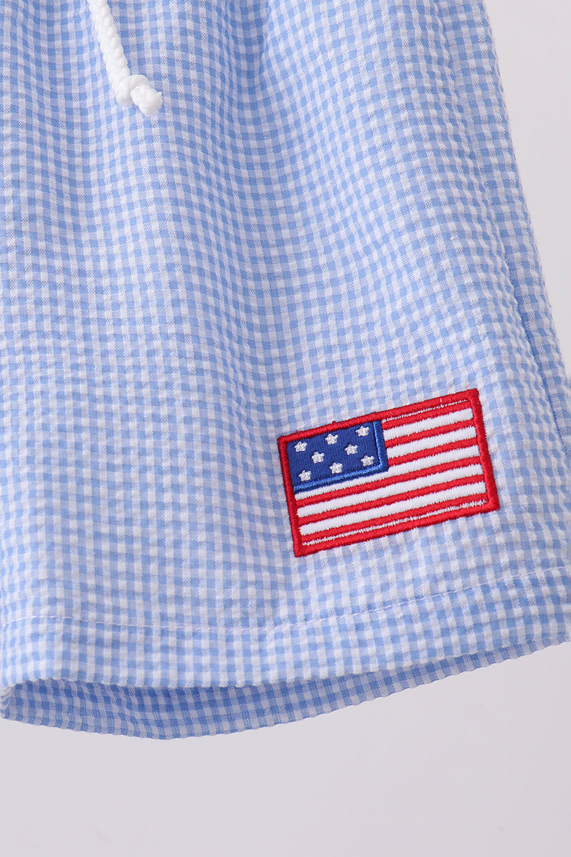 Flag embroidery gingham shorts