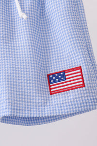 Flag embroidery gingham shorts