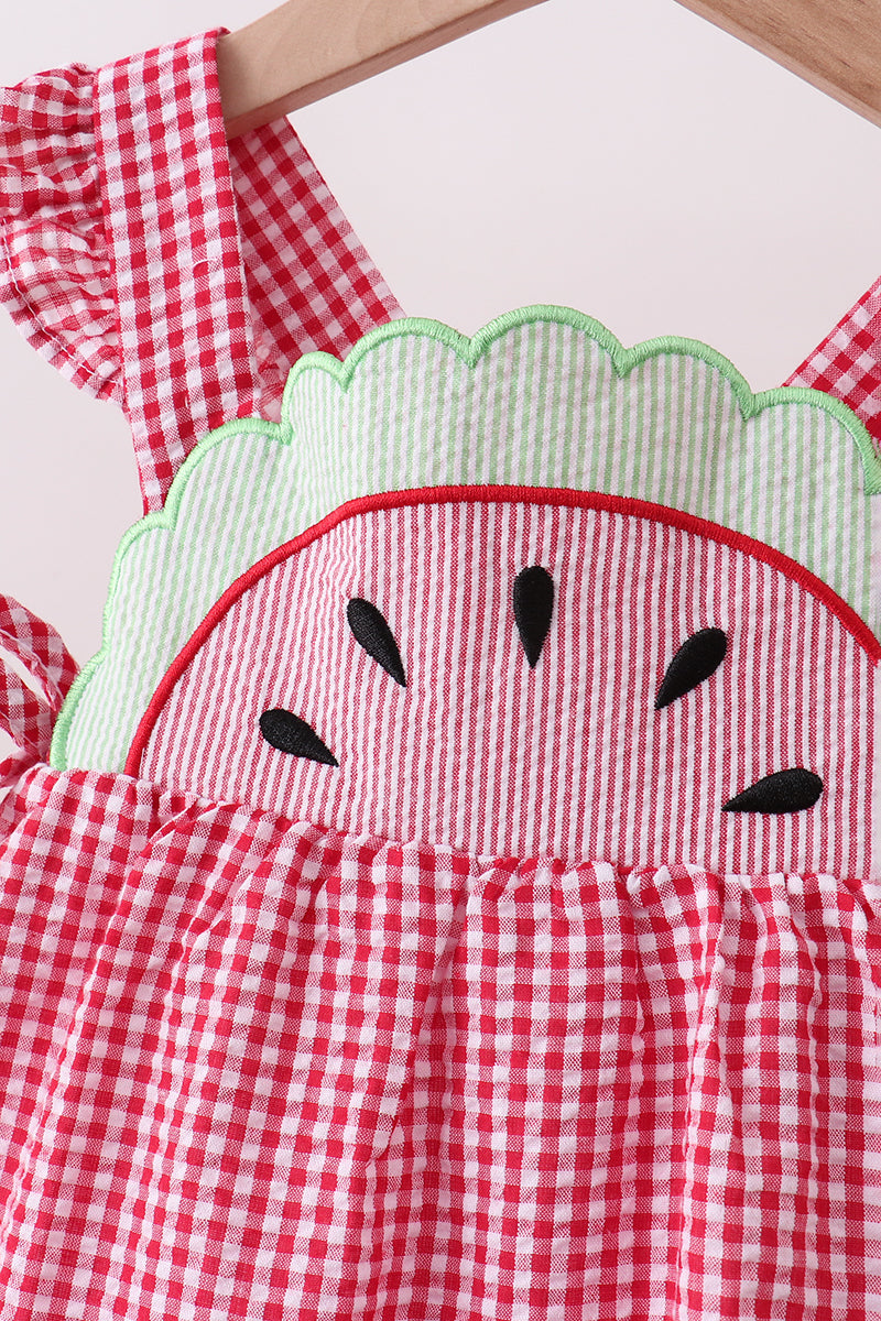 Watermelon ruffle gingham bloomer set