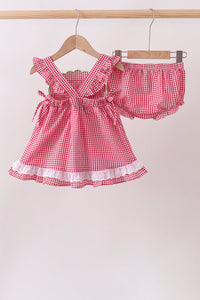 Watermelon ruffle gingham bloomer set