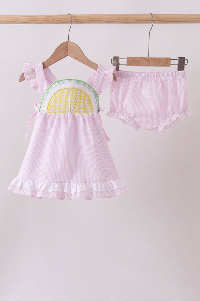 Lemon ruffle gingham bloomer set