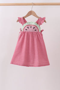 Watermelon ruffle gingham dress