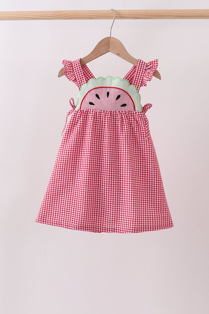 Watermelon ruffle gingham dress