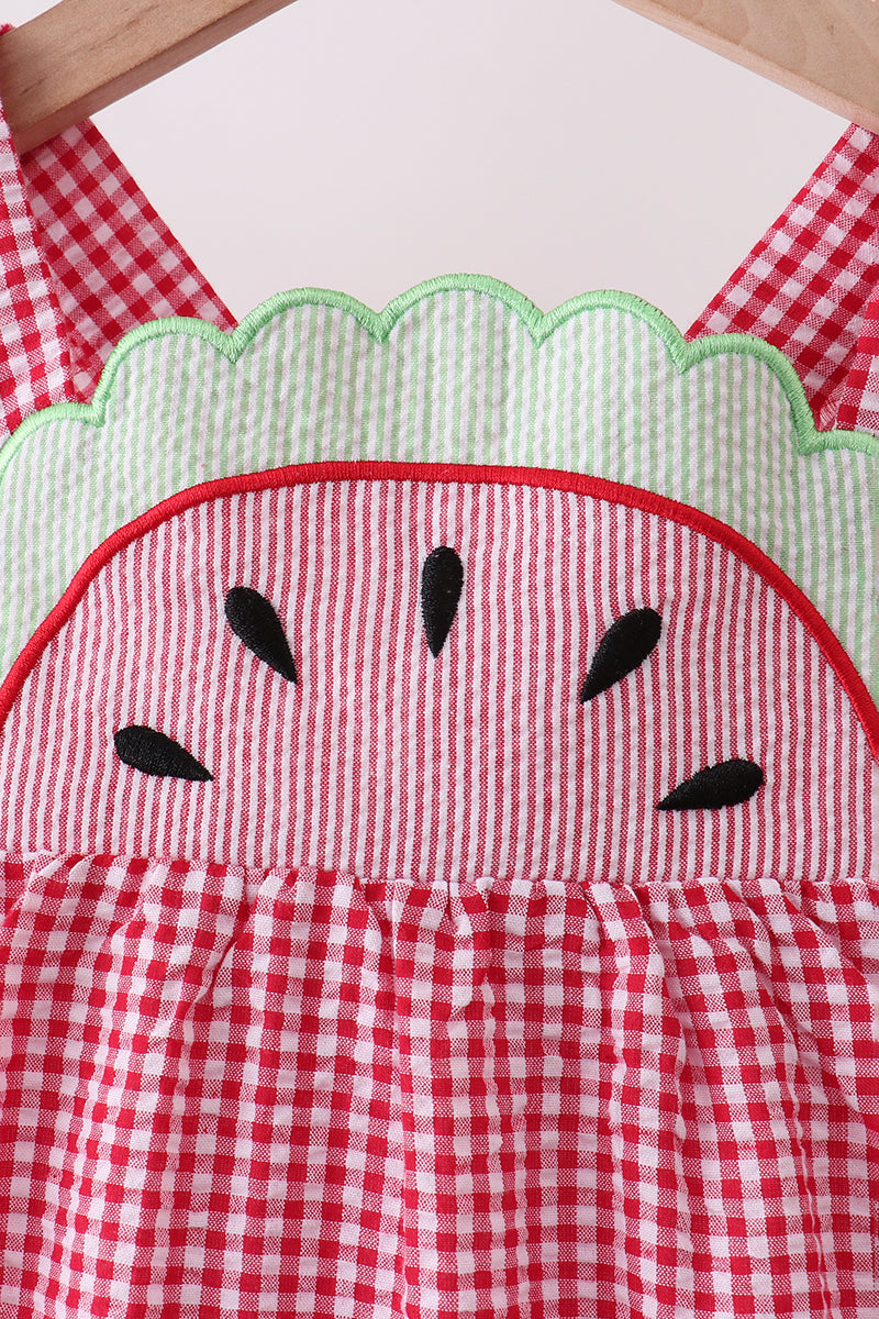 Watermelon ruffle gingham dress