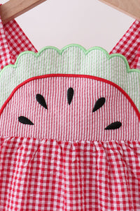 Watermelon ruffle gingham dress