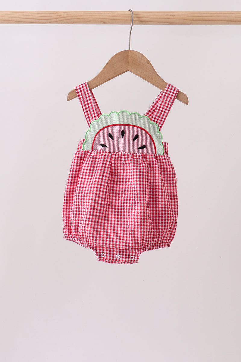Watermelon ruffle gingham bubble