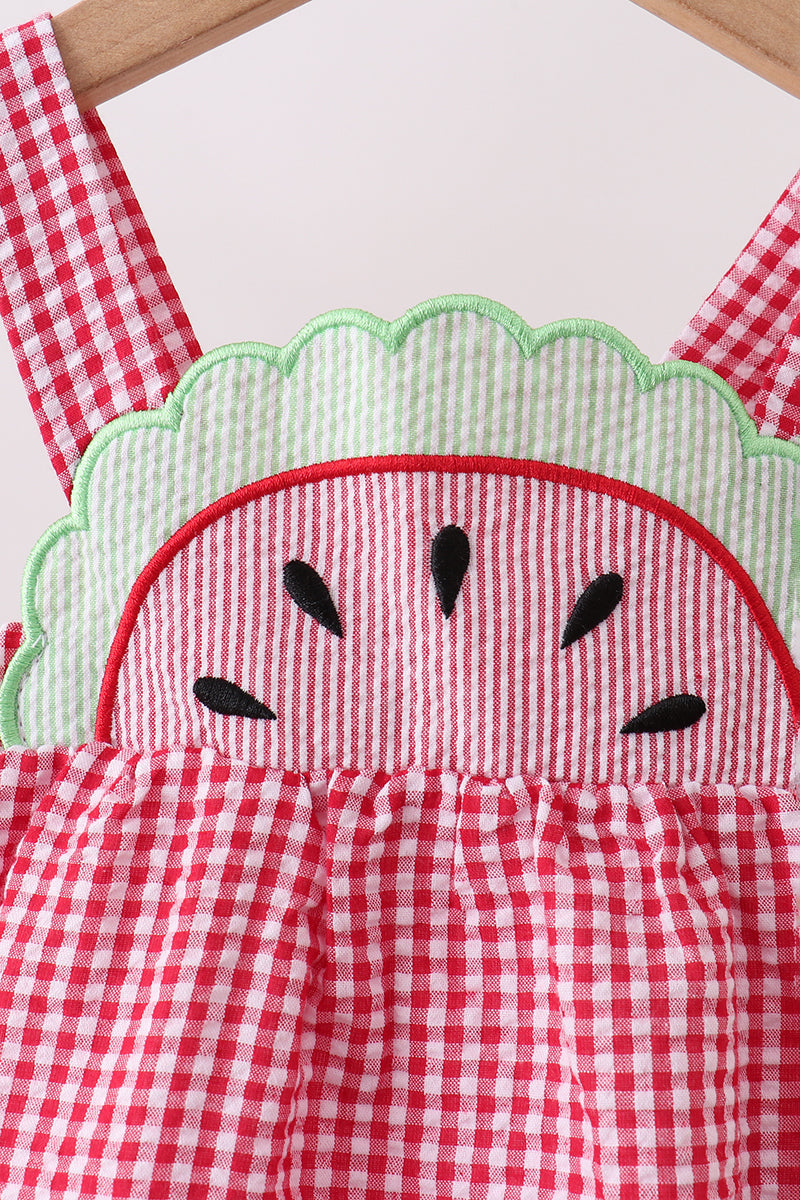 Watermelon ruffle gingham bubble