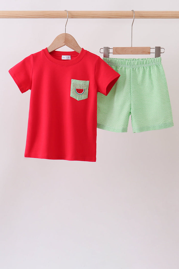 Watermelon embroidery shorts set