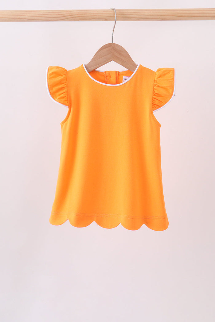 Flutter sleeve scalloped top - Orange