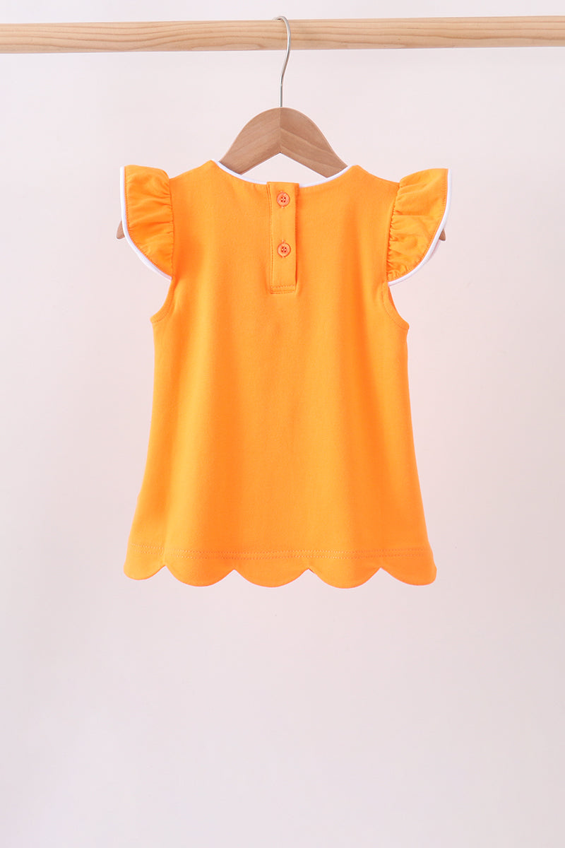 Flutter sleeve scalloped top - Orange