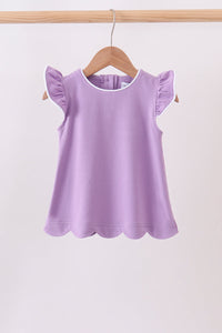 Flutter sleeve scalloped top - Purple