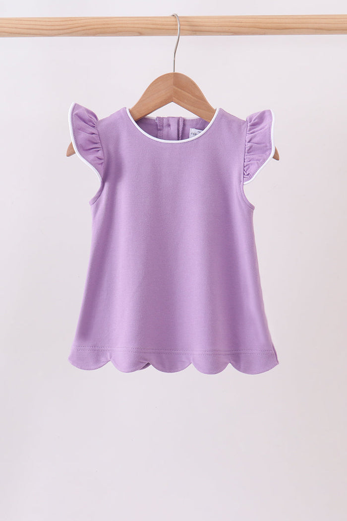 Flutter sleeve scalloped top - Purple