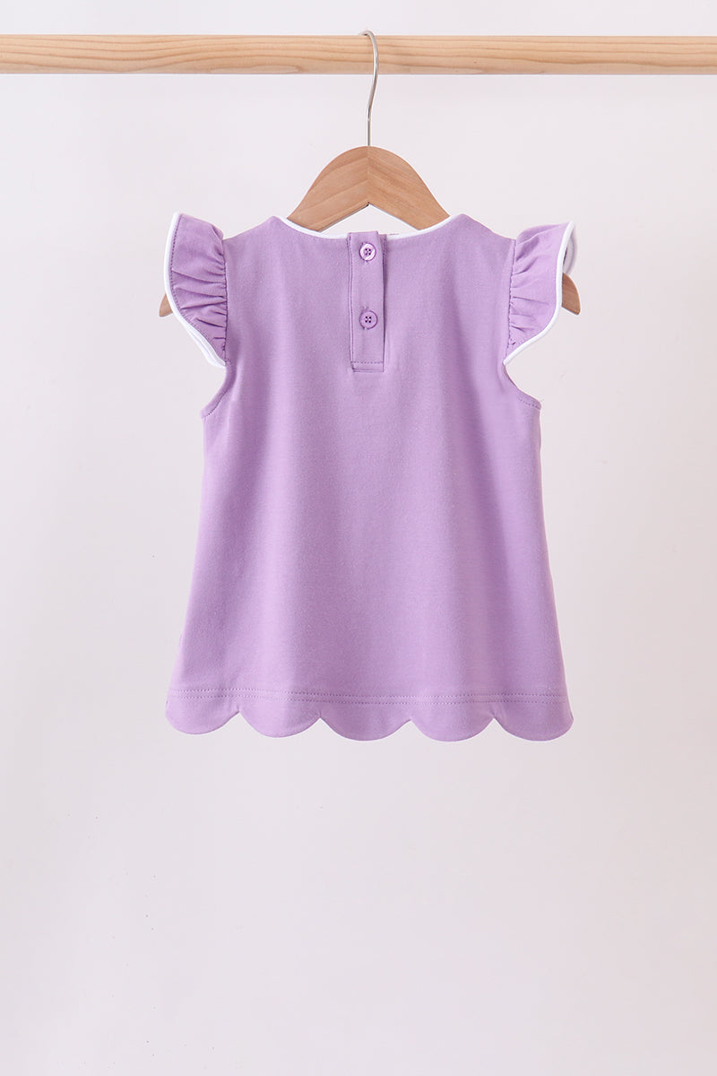 Flutter sleeve scalloped top - Purple