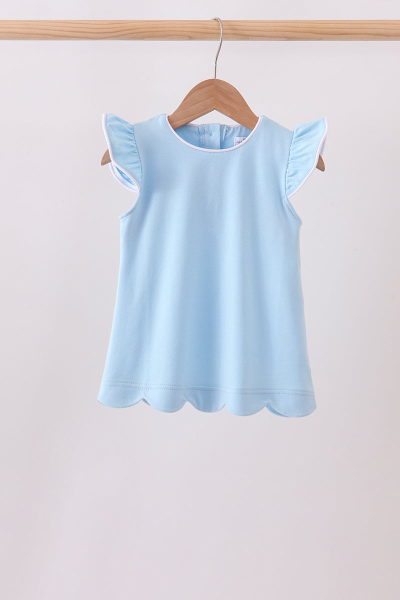 Flutter sleeve scalloped top - Mint