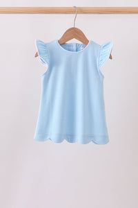 Flutter sleeve scalloped top - Mint